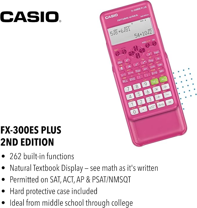 Casio FX-300ESPLSBPKWAIT Scientific Calculator, Pink | 262 functions, natural textbook display; ideal for middle/high school math and algebra