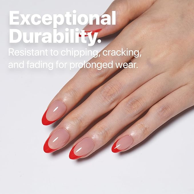SXC Cosmetics French Tip Press On Nails 150 Pieces in 15 Sizes Ultra Fit with Pre-applied Tip Primer and Base Coat, No Need to File Fake Nails for Nail Art DIY X-Pro Tips (5RED114-S Almond)