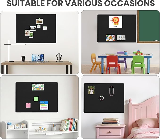Large Bulletin Board, 48 X 36 inches Felt Board Notice Pin Board, 4' x 3'Cork Board Alternative for Wall, Self-Adhesive Vision Board Mood Board Foldable Photo Board with 30 Pushpin (Black)