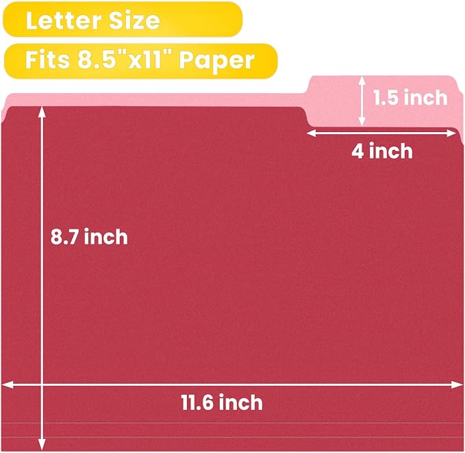 SUNEE File Folders Letter Size Assorted Colors, 100 Pack Manilla Folders 8.5 x 11 1/3-Cut Tabs, Colored File Folders Office Home School for Documents Files Paper
