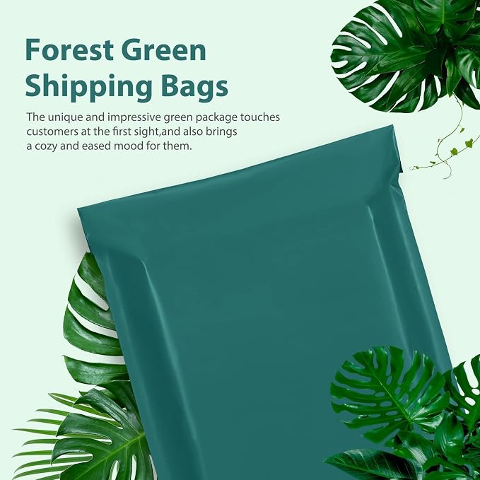 Fuxury Poly Mailers 12x15.5 100 Pcs, Waterproof Shipping Bags for Clothing | Forest Green,Strong Adhesive Shipping Envelopes for Small Business, Self Seal Mailers Poly Bags Mailing Envelopes