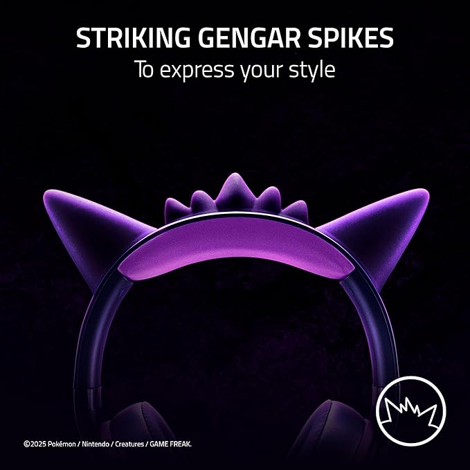 Razer Kraken Kitty V2 USB Wired Headset: Gengar Spikes - Stream Reactive Lighting - HyperClear Cardioid Mic - 40 mm Drivers - 7.1 Surround Sound - Comfortable Ear Cushions - Pokemon Gengar Edition