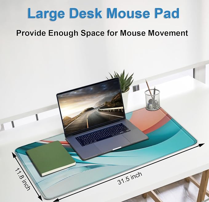 Extra Large Gaming Mouse Pad 31.5 x 11.8 in, Waterproof Mousepad with Stitched Edges, Premium Microfiber Cloth Surface, Non-Slip Base Keyboard Desk Mat for Home Office Gaming, Desktop Blue Red