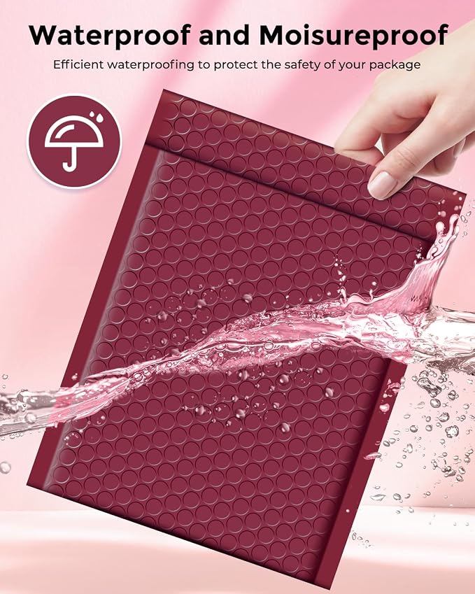Metronic Bubble Mailers 6x10 Inch 100 Pack Burgundy Padded Envelopes | Usable Size 6x9" Waterproof Bubble Envelopes Bulk for Small Business Self-Seal Padded Mailers for Mailing Jewelry #0