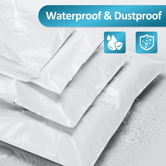 UCGOU 100 Pack Not Padded White Poly Mailers Variety Pack, 10x13 Inch & 12x15.5 Inch & 14.5x19 Inch &19x24 Inch Mailing Bags, Self-sealing Adhesive Mailers Assorted Sizes for Small Business