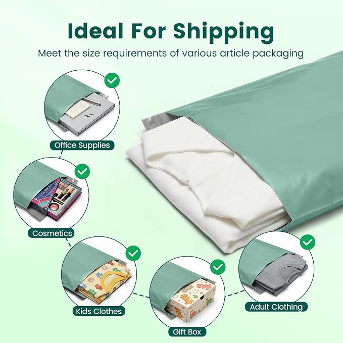 Metronic Poly Mailers 10x13 50 Pack, Small Self Seal Shipping Bags | Durable Waterproof Tear-resistant Mailing Envelopes, Packaging Bags for Clothing, Small Business, Grayed Jade Green.