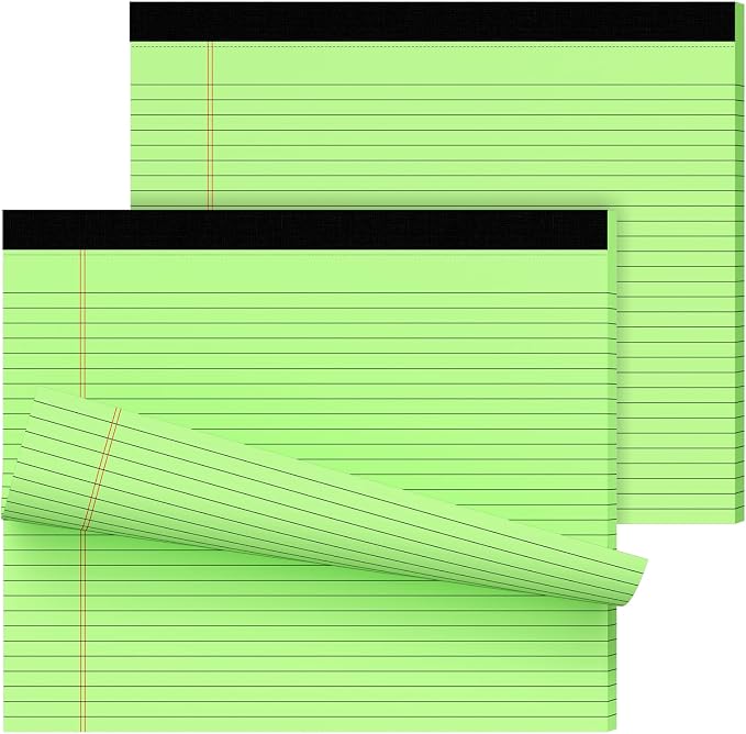 2 Pack Green 11" x 9.5" Legal Pads College Ruled Notepad Note Pads 30 Sheets Lined Paper Pads 80 GSM Legal Pad Perforated Writing Pads with Sturdy Back for School, Office, Home