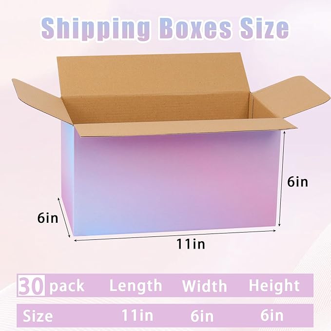FORBFAN 11 x 6 x 6 Shipping Boxes, 30 Pack Corrugated Cardboard Mailing Boxes for Small Business, Colorful Packing Boxes for Shipping & Storage