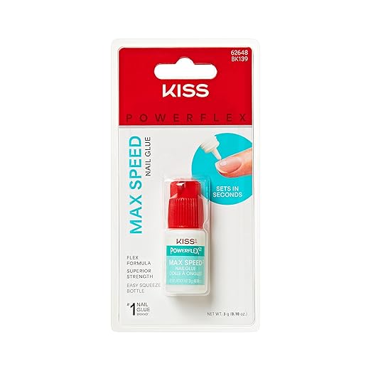 KISS PowerFlex Maximum Speed Nail Glue - Fast Drying Adhesive for Glue-On Nails & Repairs with Nozzle Tip Applicator, Ideal for Tips & Wraps, Net Wt. 0.10 oz (3g)