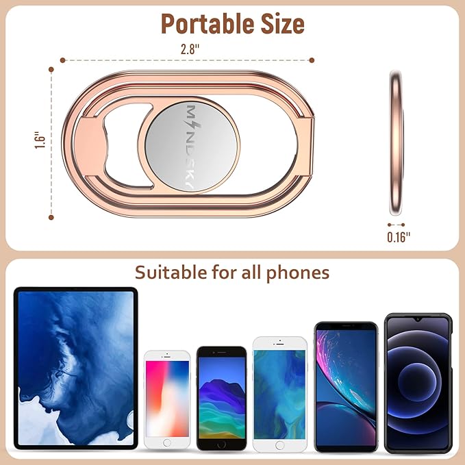 Phone Ring Holder Finger Kickstand 360°Rotation Cellphone Back Grip Foldable Cell Phone Stand for Desk Compatible with iPhone iPad Smartphones Tablets (Hollow Rosegold)