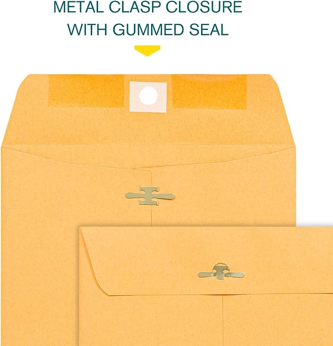 Clasp Envelopes - Brown Kraft Catalog Envelopes 6x9 Inch - 30 Pack - With Clasp Closure & Gummed Seal – 28lb Heavyweight Paper Letter Envelopes for Home, Office, Business, Legal or School