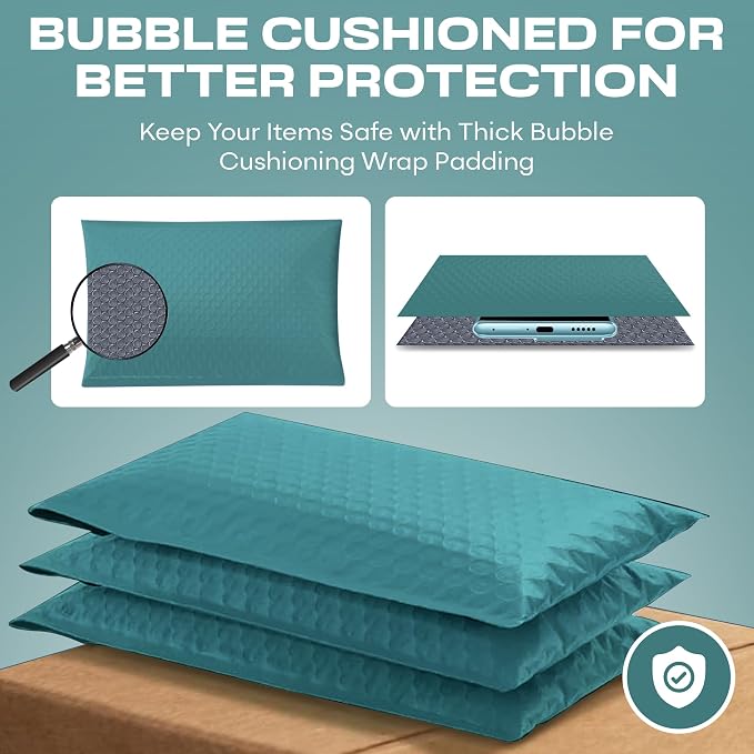 Green Bubble Mailers 10.5x16, Self Seal Poly Padded Envelopes #5, 200 Pack | Fits Books, Comics & Apparel, No Tape Needed, Cushioned Protection, Water-Resistant Poly, Bulk Pack for Small Business