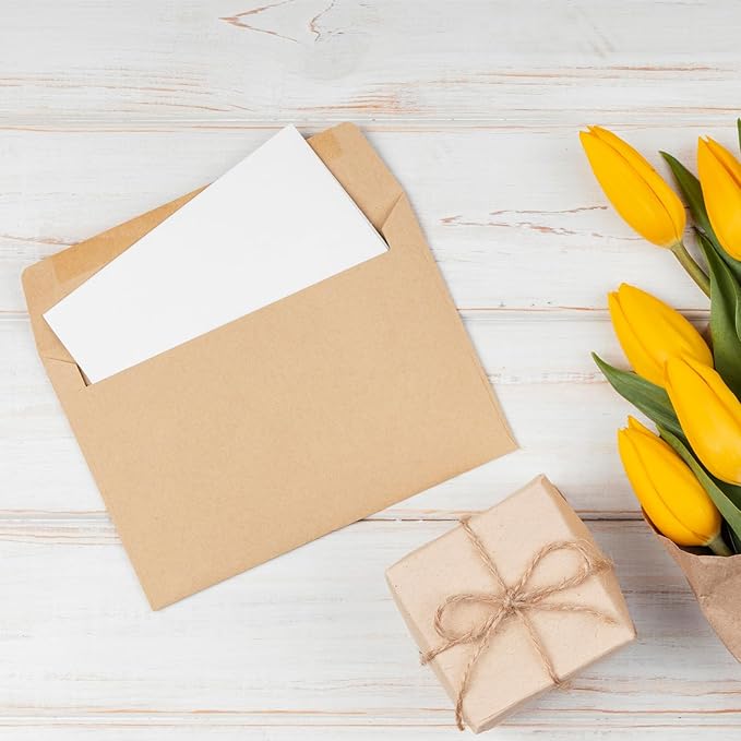 A2 Envelopes Brown 100 Pack 4.375x5.75 Invitation Envelopes Self Seal for Wedding Birthday Party Baby Shower Thank You Notes, Greeting Cards (kraft)