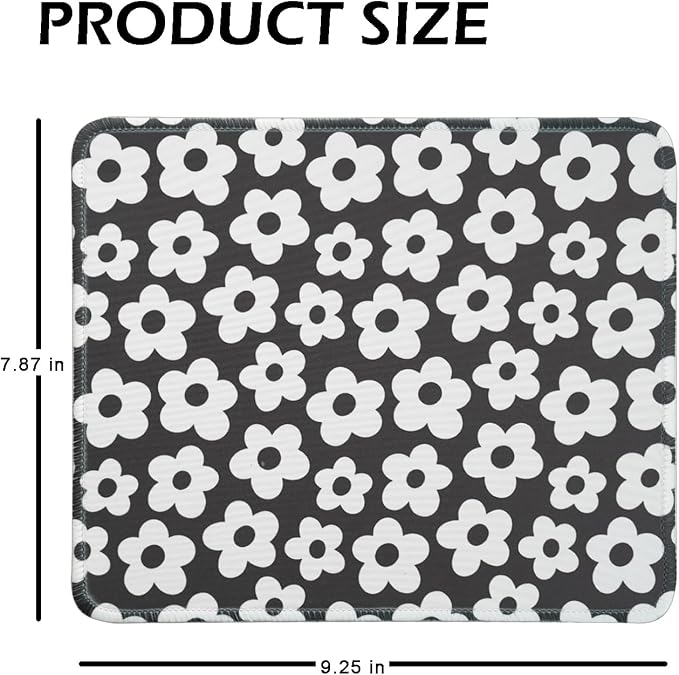 Mouse Pad for Desk with Stitched Edge, Premium Cute Washable Mouse Pads. Computer Mousepad with Non-Slip Rubber Base, Mousepads for Laptop, 9.25x7.75x0.12 inch (White Flowers)