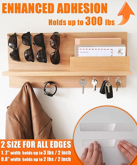 2 Rolls Double Sided Tape Heavy Duty - 240" x 1.2" & 0.8" - Removable Nano Tape for Poster Carpet Picture Hanging Strip Rug Wall Outdoor - Clear & Strong Adhesive Mounting Filament Tape - 20 Feet