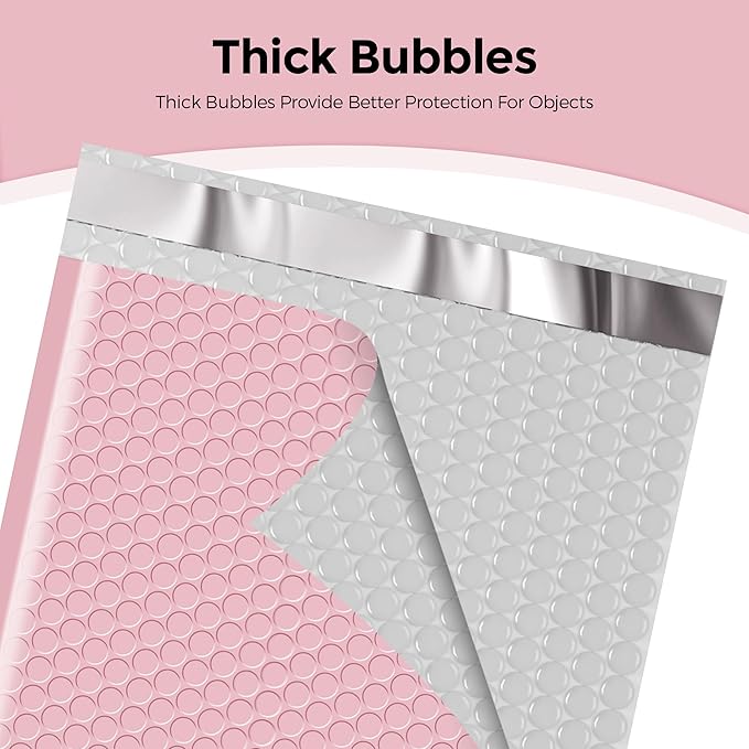 Metronic 500PC Bubble Mailers 8.5X12 Inch Light Pink Waterproof Padded Envelopes Usable Size 8.5x11 Self-Seal Cushioning Bubble Envelopes for Shipping,Jewelry Makeup Supplies, Packaging Bulk