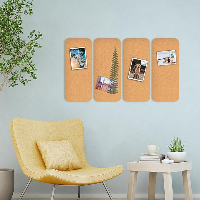 2 PCS 12.5"*5.5" Self-Adhesive Cork Board, 4mm Thick Cork Boards for Walls, 1 Pack 12.5"*5.5" Bulletin Board, Cork Board Tiles for Office, Home, School (4MM-2PC)