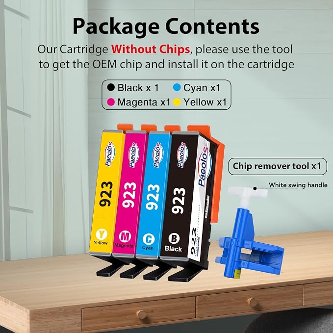 Paeolos 923 Ink Cartridges Replaced for HP 923 Ink Cartridges Combo Pack | Easy Use Work for HP OfficeJet Pro 8130e 8125e 8120e 8138e 8135e 8139e Printers No Chip Black Cyan Magenta Yellow 4 Pack Home