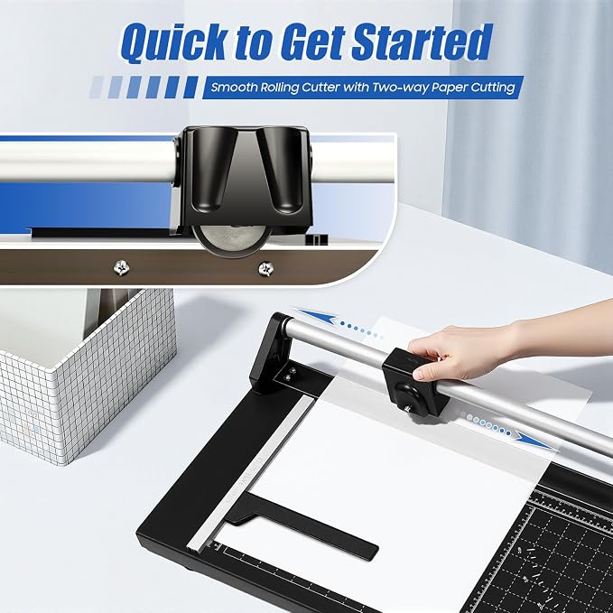 36 Inch Precision Rotary Paper Cutter, Desktop Office Paper Trimmer, Manual Straight Paper Trimmer with Roller Cutter Head and Round Blade for Photos, Cards, Decals
