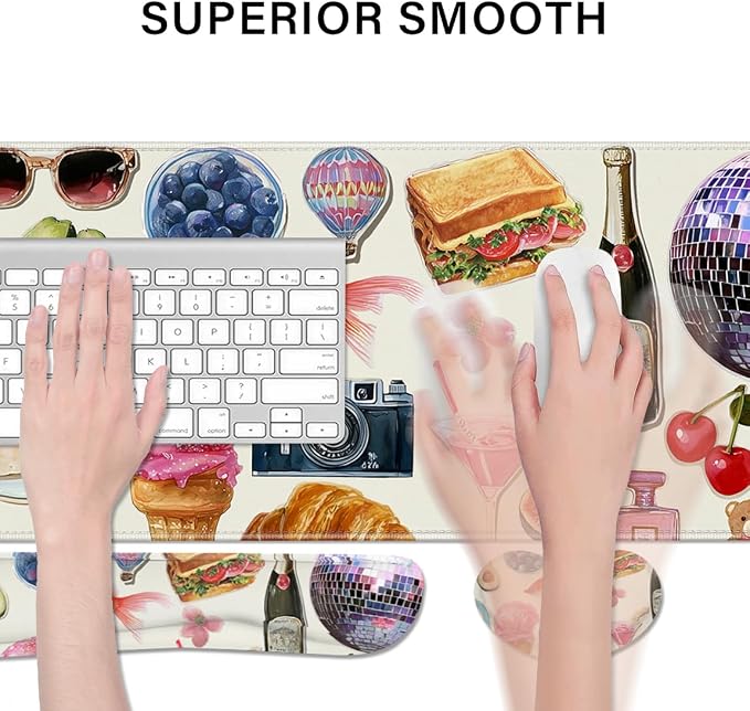 Desk Pad and Keyboard Wrist Rest, Large Mouse Pad + Keyboard Pad+Mouse Wrist Support, Non-Slip Desk Mat Protector for Office, Home 31.5×11.8 Inches Pink Girly