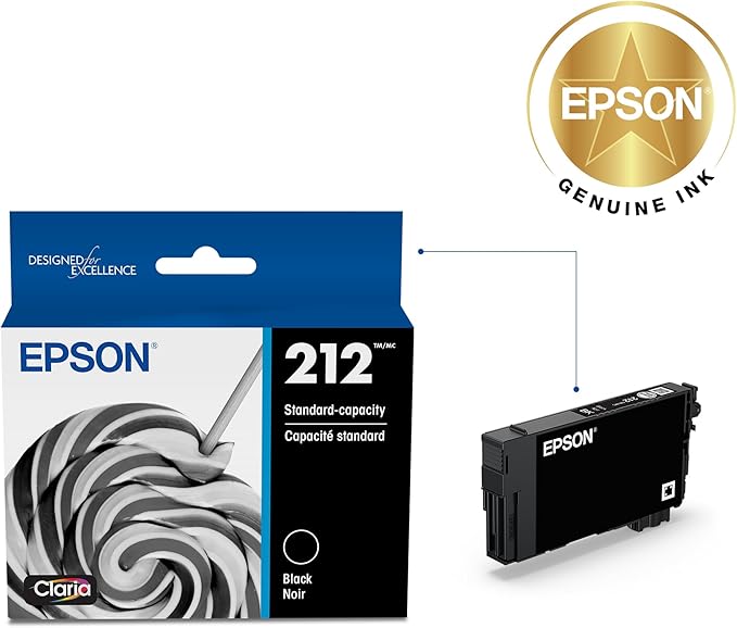 EPSON 212 Claria Ink Standard Capacity Black Cartridge (T212120-S) Works with WorkForce WF-2830, 2850 and Expression XP-4100, 4105
