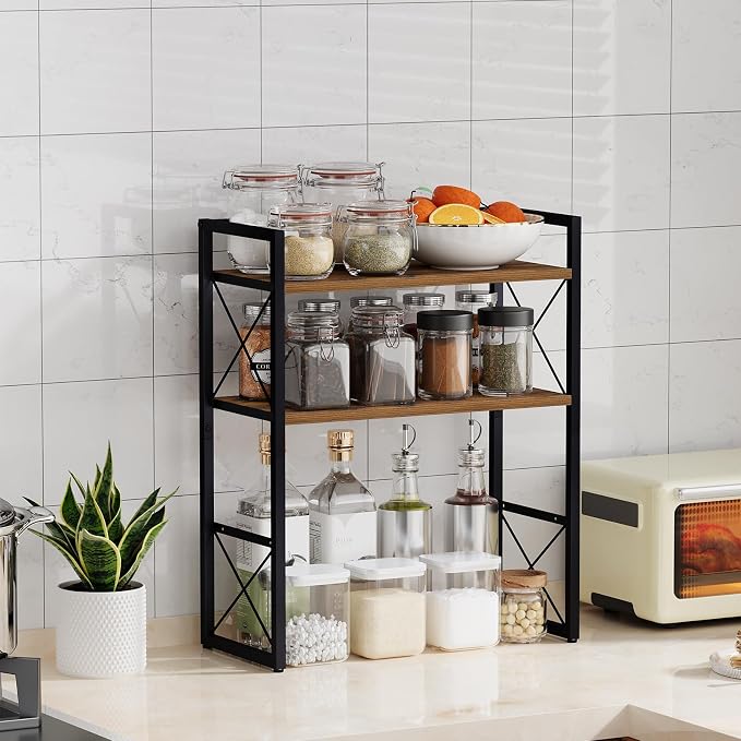 YINMIT Desk Shelf Organizer for Top of Desk with 3-Tier Open Shelves | Wood Desktop Shelf, Tabletop Shelf Storage Rack and Freestanding Display Shelf for Home Office Kitchen Dorm