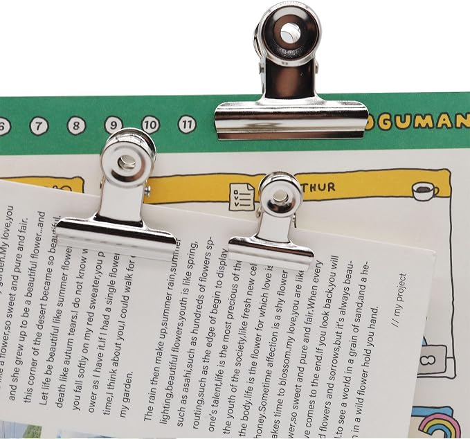 Sliver Bulldog Clips, Binder Paper Clips, Samll, Medium, Large, Assorted Sizes Clips for Kitchen, School and Office
