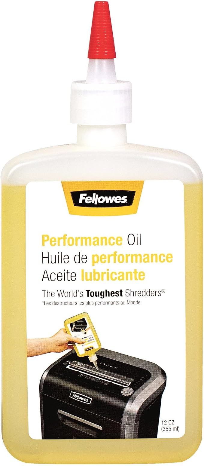 Fellowes 12C15 12 Sheet Cross-Cut Paper Shredder for Home and Office with Safety Lock & Powershred Performance Shredder Oil, 12 oz. Extended Nozzle Bottle (35250)