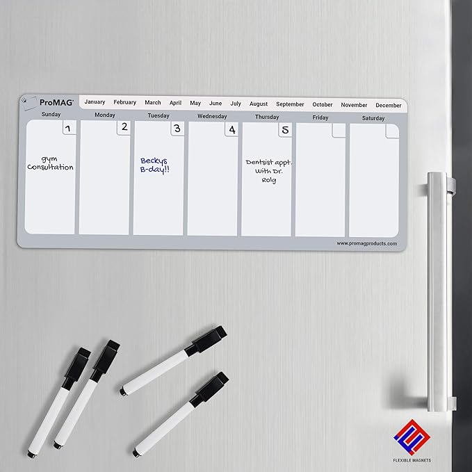 Flexible Magnets Fine tip Dry Erase Black Markers with Magnetic Cap and Eraser, Perfect for Dry Erase Boards and Whiteboards Pack of 4