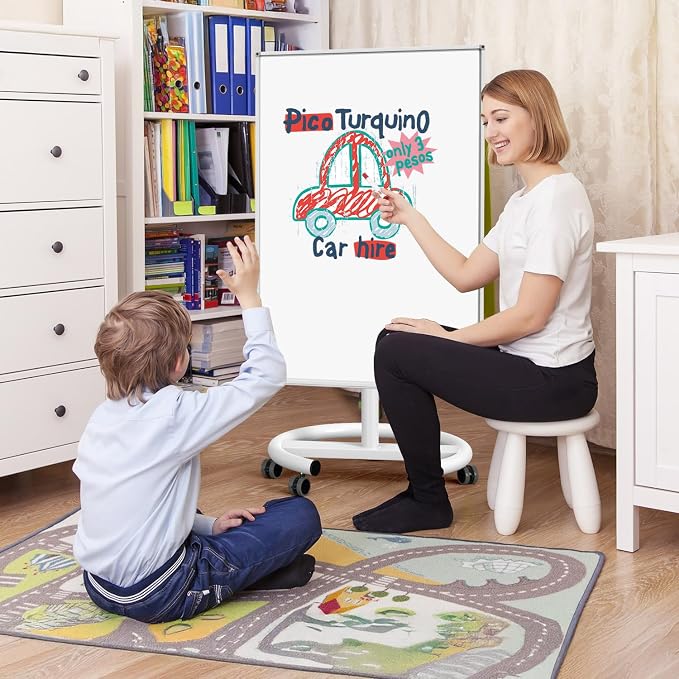 Mobile Whiteboard 40x26 Inches White Board Dry Erase Board on Wheels | Height Adjustable, Magnetic Surface, Dry Erase, With Stand, Ideal for Classroom, Office, School, Home, Homeschooling, Teacher