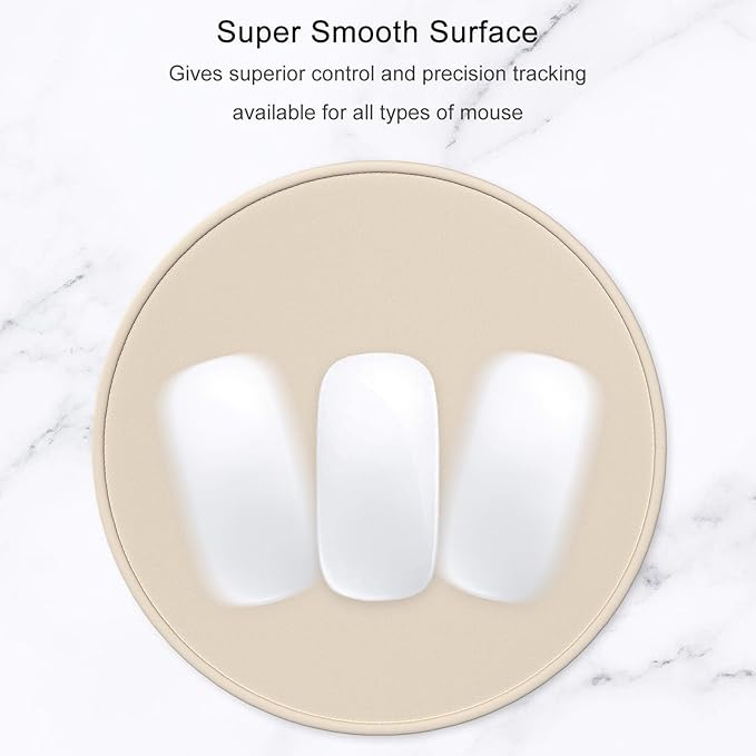 Hsurbtra Mouse Pad, Premium-Textured Small Round Mousepad 8.7 x 8.7 Inch Beige, Stitched Edge Anti-Slip Waterproof Rubber Pretty Cute Computer Mat for Office Home Gaming Laptop Men Women Kids