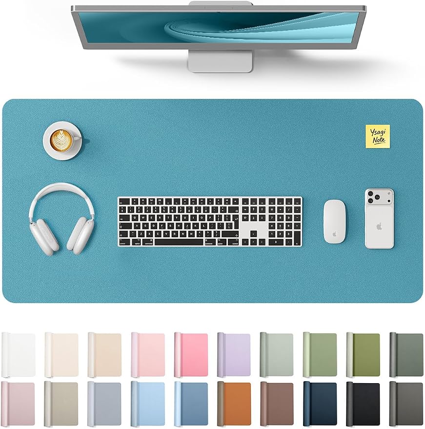YSAGi Leather Desk Pad Protector, Office Desk Mat, Large Mouse Pad, Non-Slip PU Leather Desk Blotter, Laptop Desk Pad, Waterproof Desk Writing Pad for Office and Home (Turquoise, 35.4" x 17")