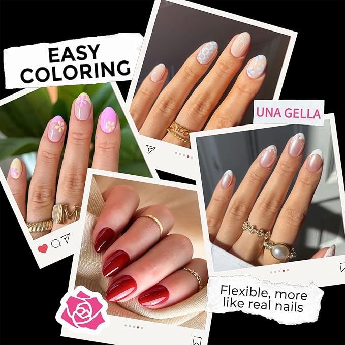 UNA GELLA Extra Short Almond Nail Tips Full Cover 216PCS Gel Nail Tips Short Almond Shaped Nails Tips Soft Gelly Gel Clear Fake Nails Tip for Acrylic Nail Tip Soak Off Home DIY Salon Nails 12 Sizes