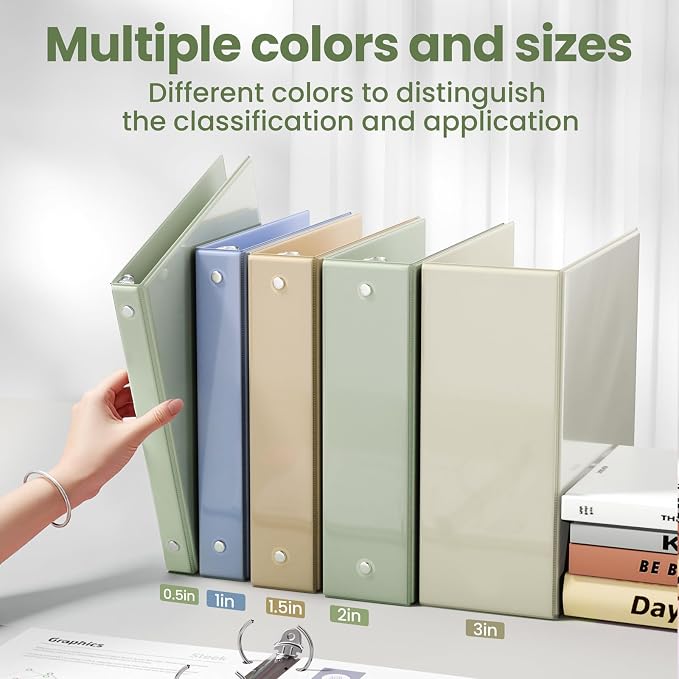 SUNEE 3 Ring Binder 1.5 Inch 1 Pack, Clear View Binder Three Ring PVC-Free (Fit 8.5x11 Inches) for School or Office Supplies, Sage Green
