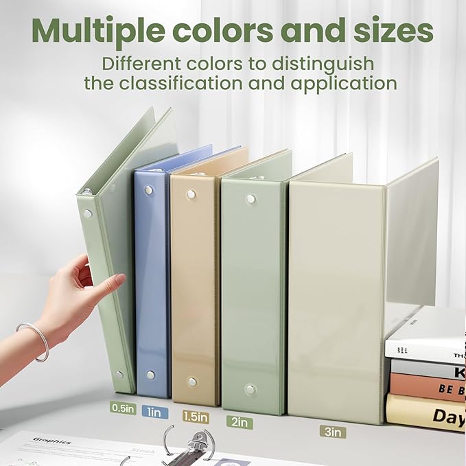 SUNEE 3 Ring Binder 1 Inch 2 Pack, Clear View PVC-Free (Fit 8.5x11 Inches) for School or Office, Sage Green