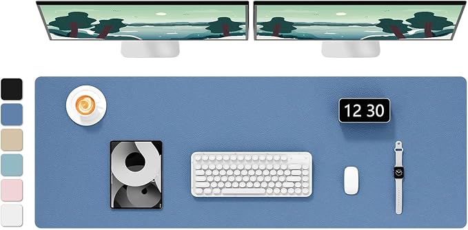 Hsurbtra Desk Pad, 48" x 17" PU Leather Desk Mat, XXXL Extended Mouse Pad, Waterproof Desktop Blotter Protector, Non-Slip Ultra Thin Large Laptop Keyboard Writing Mat for Office Home, Dark Blue