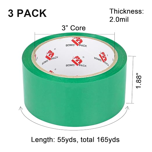 BOMEI PACK Green Packing Tape, 1.88 Inch x 55 Yards, Heavy Duty Shipping Storage Tape with Dispenser for Carton Sealing, Packaging and Moving