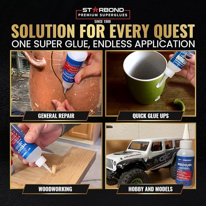 Starbond Medium CA Glue with Activator Bundle (4 oz. + 6 oz.) – Premium Cyanoacrylate Super Glue with Accelerator Kit – for Quick Repair, Woodworking, Woodturning, Crafts, Models & 3D Printing