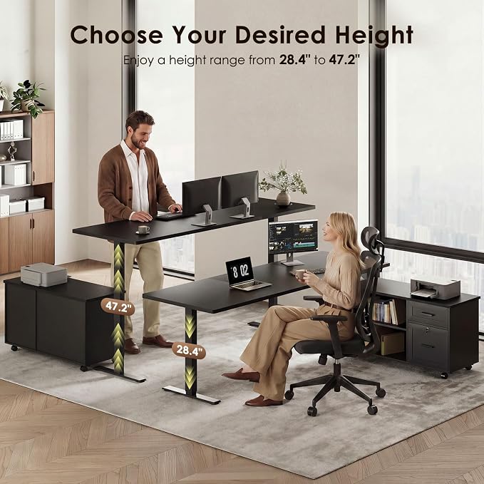 63 Inch L Shaped Electric Standing Desk with Cabinet Sets, Black | Mobile Drawers & File Cabinet Sets for Flexible Layout, Height Adjustable Executive Stand Up Desk for Home Office Workstation
