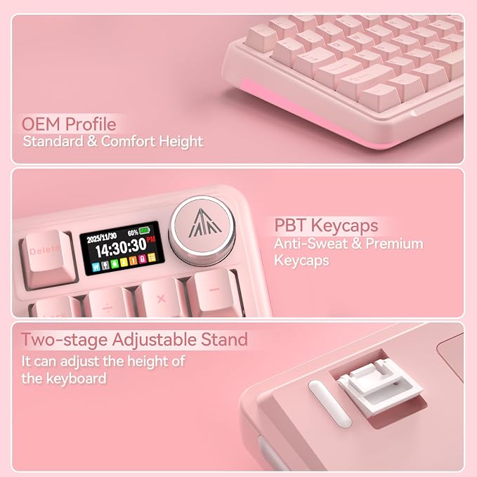 SOLAKAKA A99 Pro Wireless Gaming Keyboard with LCD Screen & Metal Knob, 96% Layout Mechanical Keyboard, 2.4GHz/BT5.0/USB-C, Hot Swappable, Creamy Keyboard with Gasket Structure, RGB, for Win/Mac