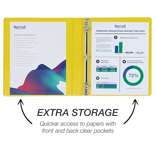 Samsill Durable 1 inch 3 Ring Binder, D Ring Binder, 100% Recycled Chipboard, Yellow, 12 Pack
