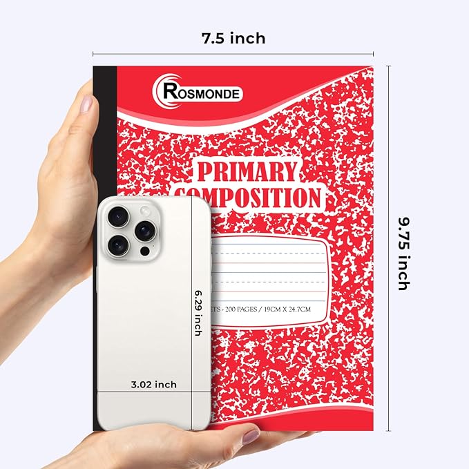 50 Pack Bulk Primary Composition Notebooks, 200 Pages (100 Sheets) | Bulk Composition Notebooks, 9-3/4" x 7-1/2", Color Marble Composition Notebook, K-2, Bulk Primary Ruled Composition Notebooks