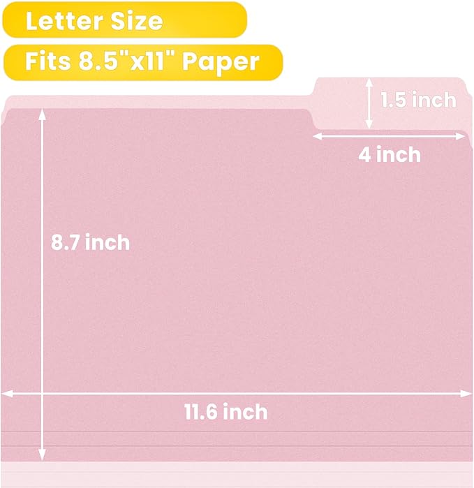 SUNEE File Folders, 18 Pack Manilla Folders 8.5 x 11, Colored Folders Office Organization Home School Folder for Documents Files Paper,Pink Color
