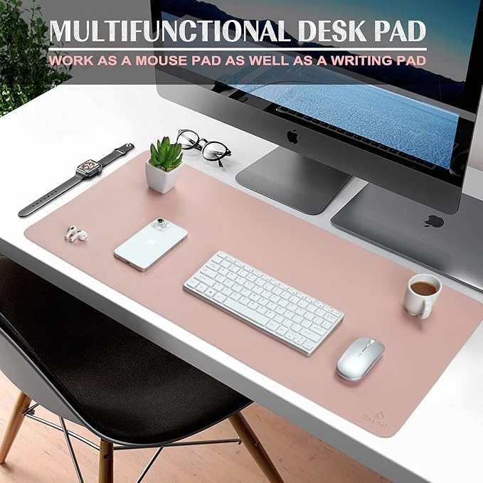 K KNODEL Large Office Desk Mat, Leather Mouse Pad (31.5"x15.7", Pink) | Desk Pad, Keyboard Pad, Computer and Laptop Mat, Desktop Protector and Cover, Writing Pad and Blotter for Home Office
