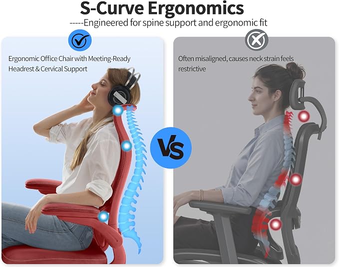 TRALT Office Chair Ergonomic Desk Chair - Gaming Chair with Lumbar Support | 330 LBS Home Office Desk Chairs , Reading Chair with Flip-up Armrests, Comfortable Computer Chairs (1, RED)