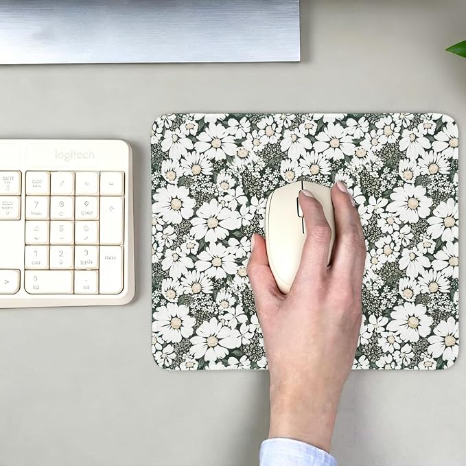 Mouse Pad for Desk with Stitched Edge, Premium Cute Washable Mouse Pads. Computer Mousepad with Non-Slip Rubber Base, Mousepads for Laptop, 9.25x7.75x0.12 inch (Daisy Fields)