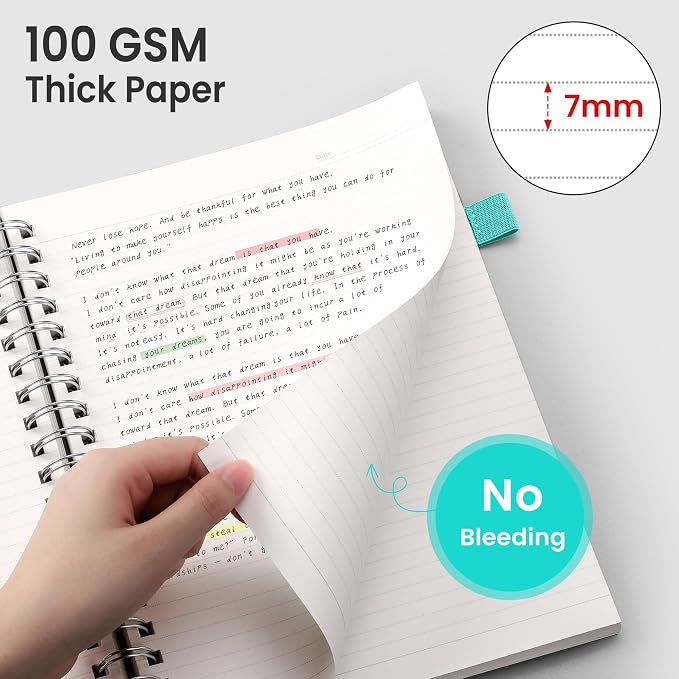 EMSHOI Lined Spiral Journal Notebook, 300 Pages, B5 Size (7.4'' x 10.1'') | College Ruled, 100 GSM Thick Paper, Flexible Plastic Cover, for School, Writing, Work, Office & Journaling (Light Blue)