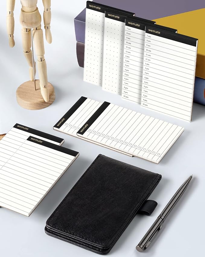 WEMATE 10 Pieces Small Notepad Holder Set Pocket Notebook Blue 3 x 5 Inch | Included Mini Pocket Notepad Holder Set with 8 Memo Book Refills and Metal Pen for Meetings, Daily Records