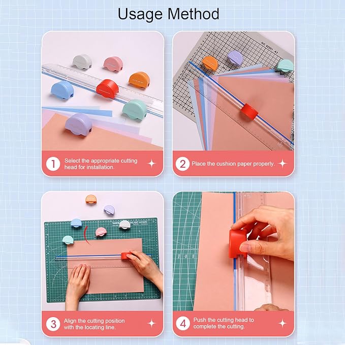 7 in 1 Paper Cutter,Multi Purpose Paper Trimmer Positioning Locating Ruler Design Versatile Trimmer Scrapbook Tool for Straight Dotted Crease Curve Stamping Lace
