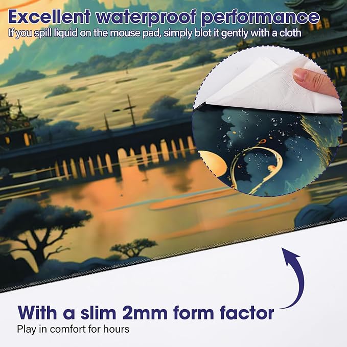 Professional Extended Gaming Mouse Pad - 31.5" x 15.7" Large Desk Mat with Stitched Edges, Waterproof Coating Non-Slip Rubber Base for Gamers Esports Pros Office Home, Moon
